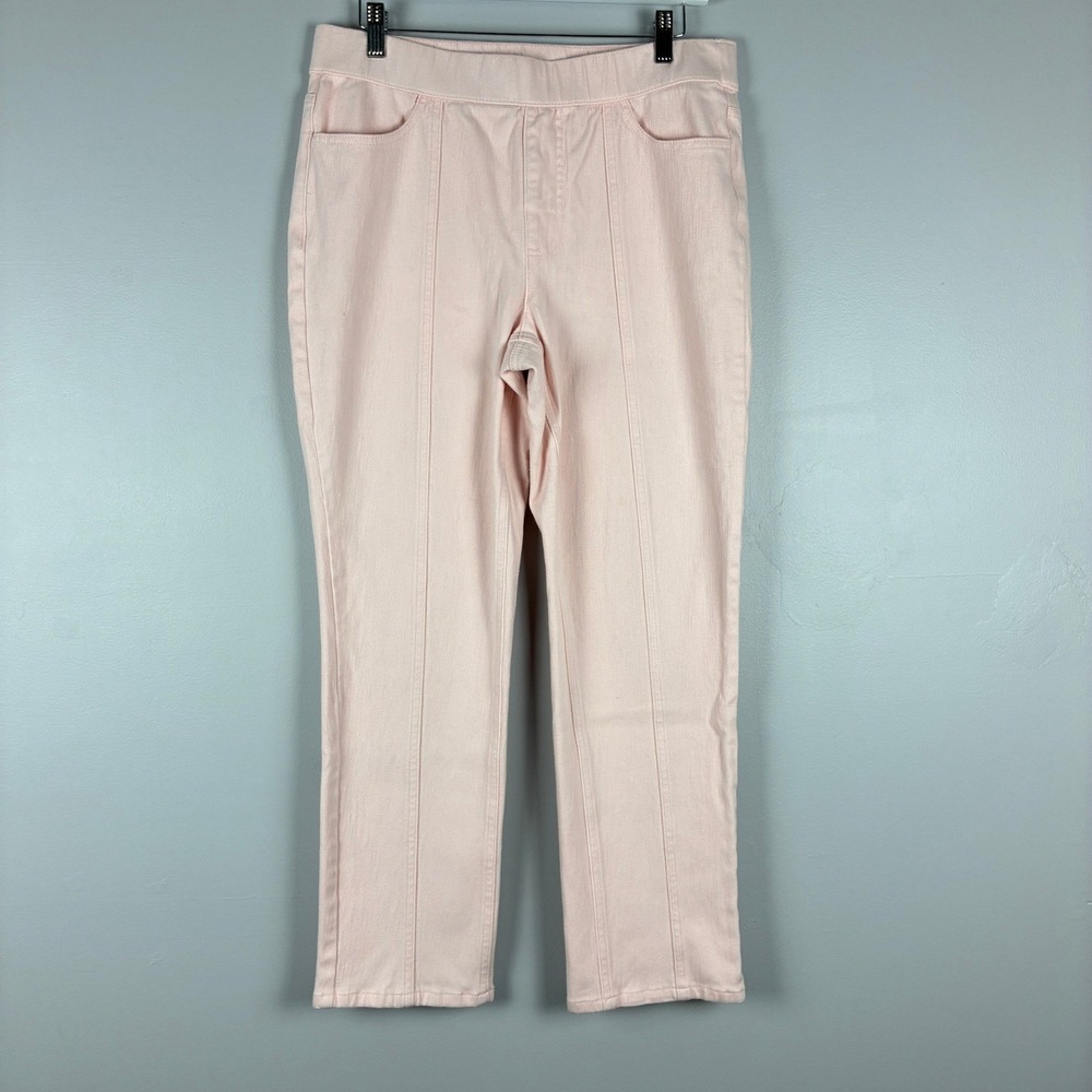 Isaac Mizrahi Live Pull On Pants Large Pink‎ Straight Leg Cotton Minimal Chic